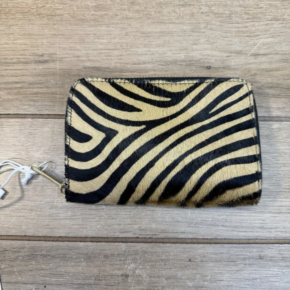 Women's Isadora Zebra Print Genuine Leather Hair on Hide Small Wallet New Italy